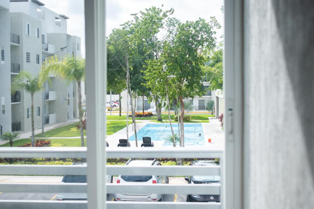 Depto 2 Rec. Con Vista A La Piscina En C. Privada Appartement Playa del Carmen Buitenkant foto